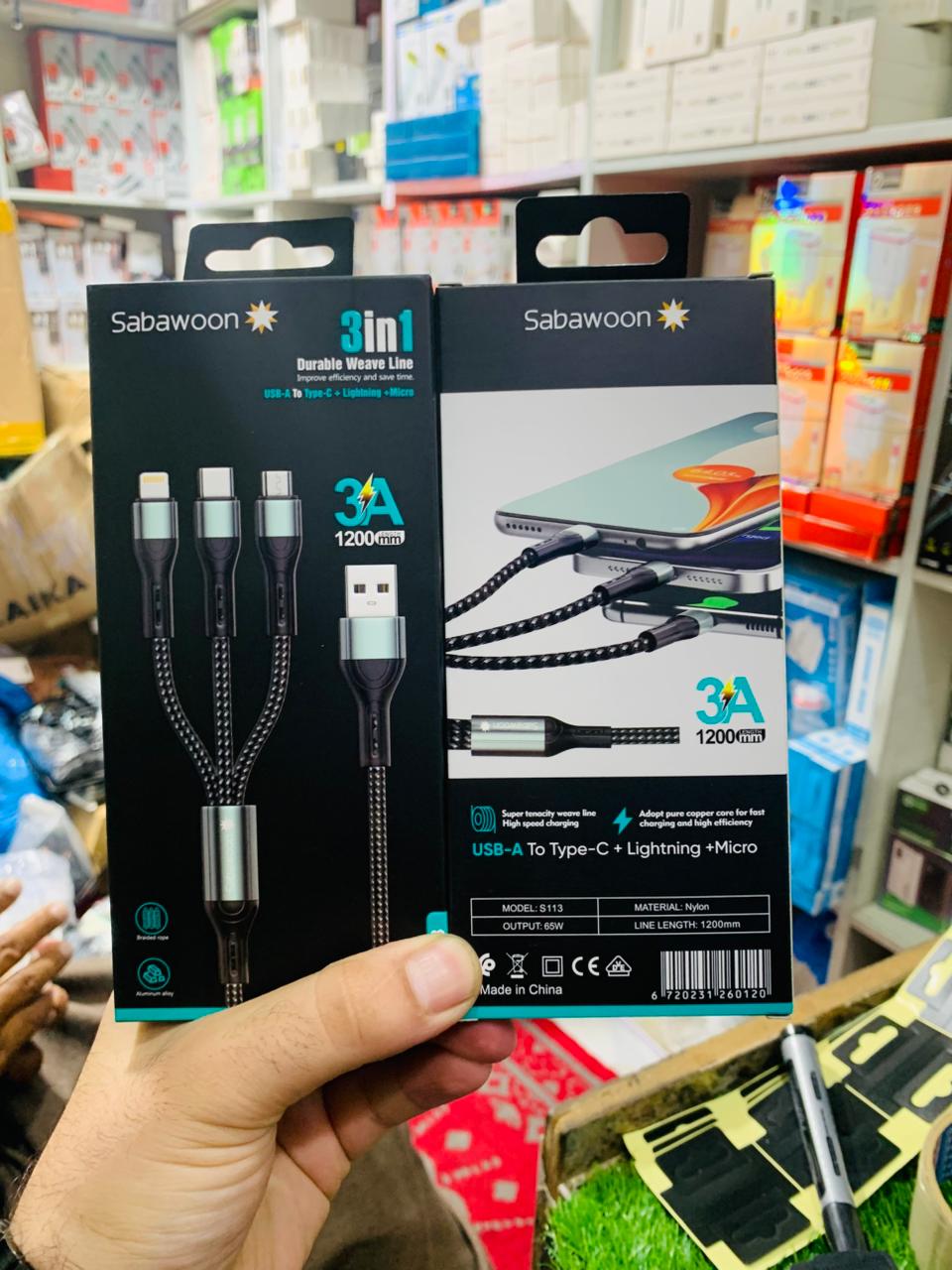 Sabawoon S113 3‑in‑1 Cable | 3A Fast Charging | Original Quality