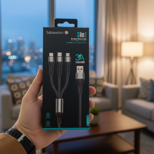 Sabawoon S113 3‑in‑1 Cable | 3A Fast Charging | Original Quality